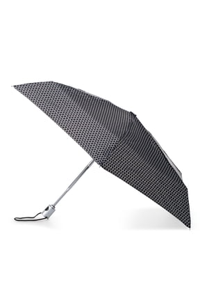 Recycled Canopy One-Touch Auto Open Ultra Compact Mini Travel Rain Umbrella with Carrying Case Black White Dots