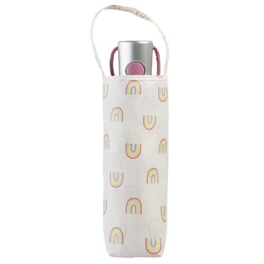 Totes Recycled Canopy One-Touch Auto Open Ultra Compact Mini Travel Rain Umbrella with Carrying Case Multicolor Rainbows