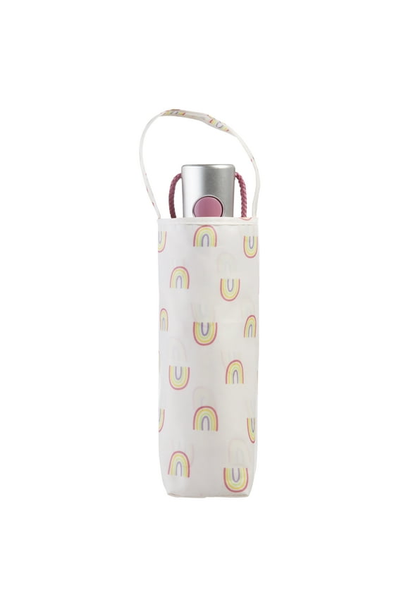 Recycled Canopy One-Touch Auto Open Ultra Compact Mini Travel Rain Umbrella with Carrying Case Multicolor Rainbows