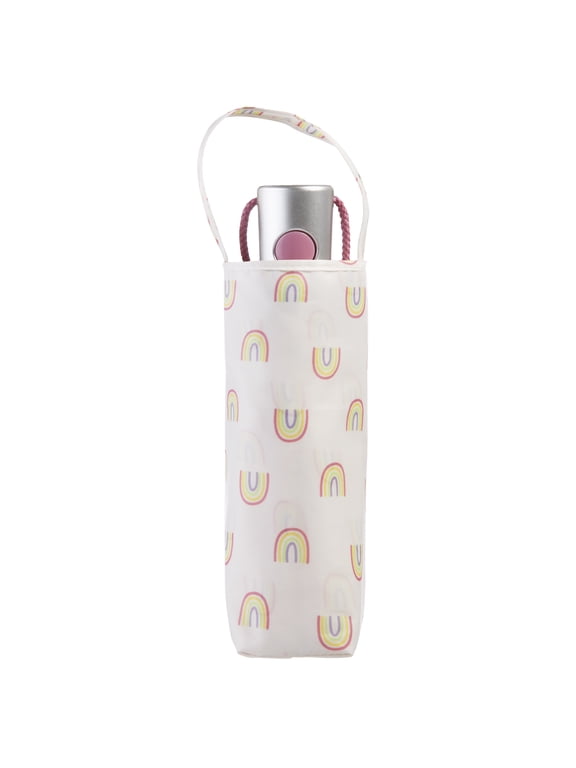 Recycled Canopy One-Touch Auto Open Ultra Compact Mini Travel Rain Umbrella with Carrying Case Multicolor Rainbows