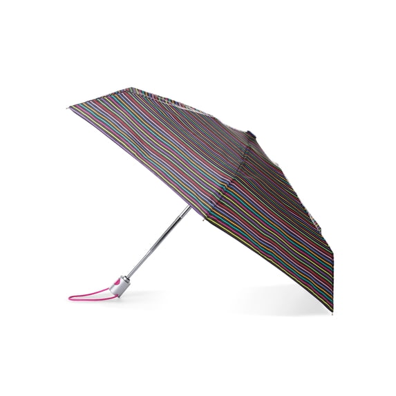 Totes Recycled Canopy One-Touch Auto Open Ultra Compact Mini Travel Umbrella With Carrying Case Stripe