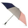thumbnail interactive-video image 1 of Totes Recycled Canopy Vented One-Touch Auto Open Golf Rain Umbrella with Sunguard, Gray Navy Rose Pink, 1 of 6