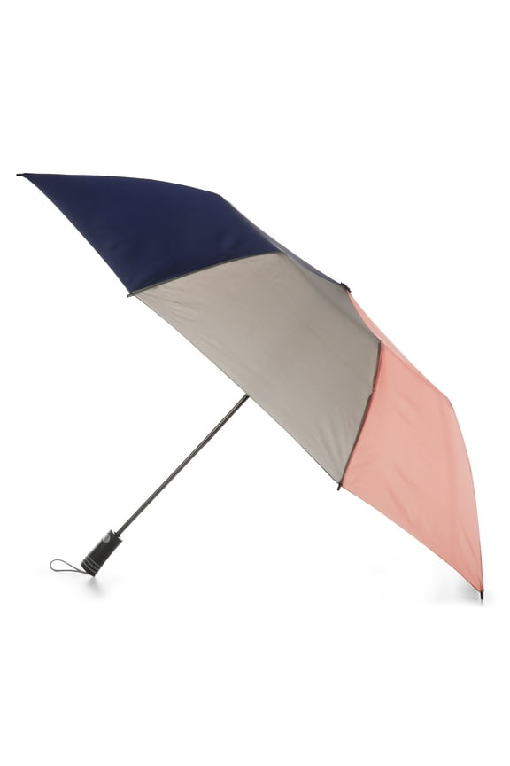 Recycled Canopy Vented One-Touch Auto Open Golf Rain Umbrella with Sunguard, Gray Navy Rose Pink