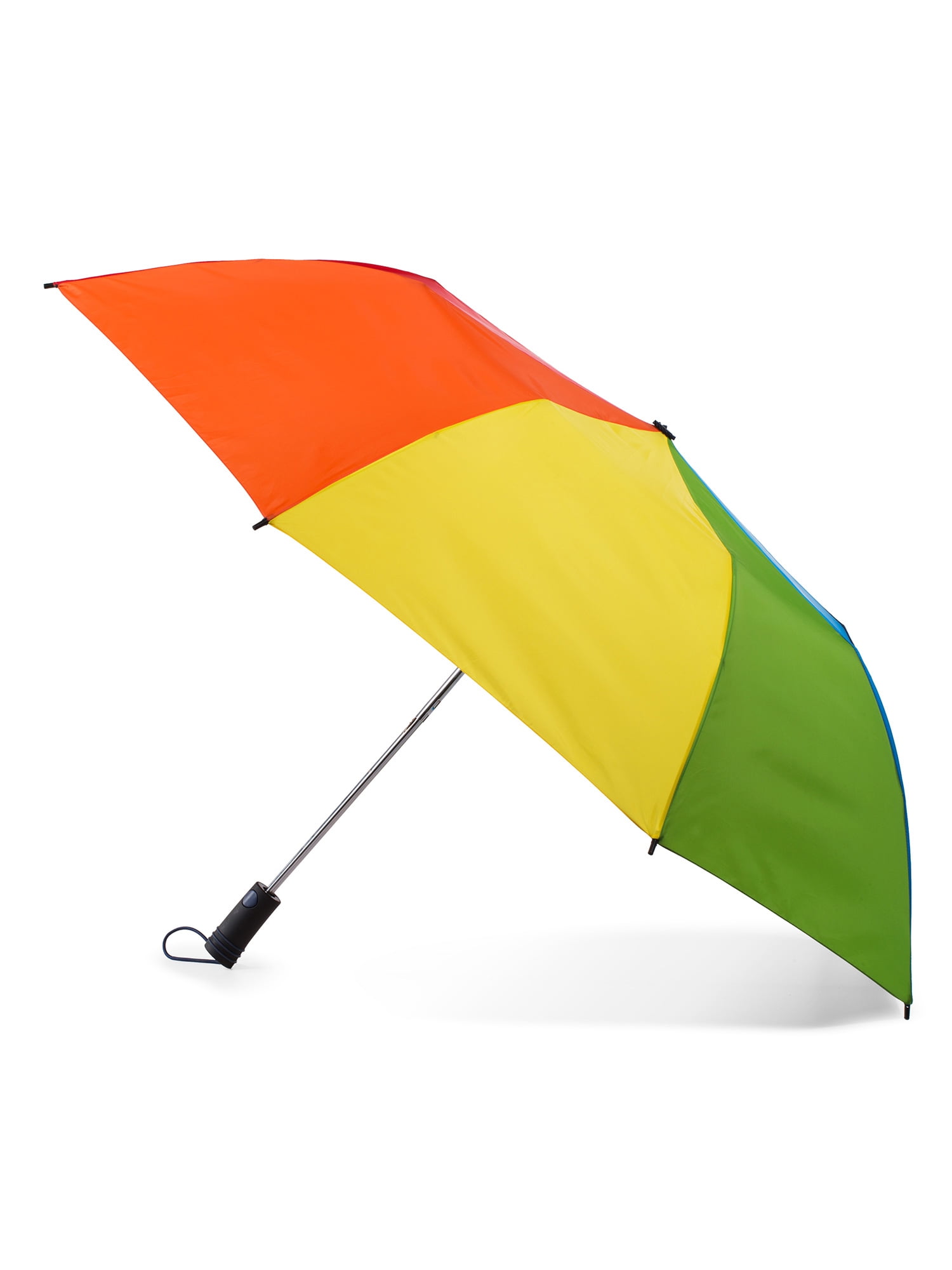 Totes Recycled Canopy Vented One-Touch Auto Open Golf Rain Umbrella with Sunguard, Rainbow