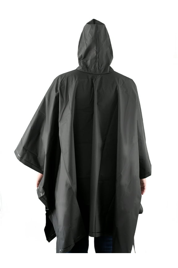 Unisex Rain Poncho, Lightweight, Reusable, And Packable, Black