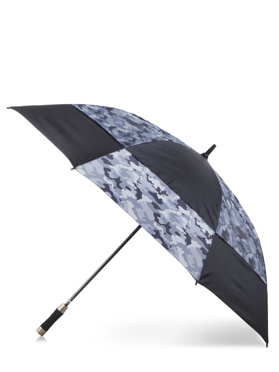 Recycled Canopy Vented One-Touch Auto Open Golf Rain Umbrella with Sunguard Camo Gray Black