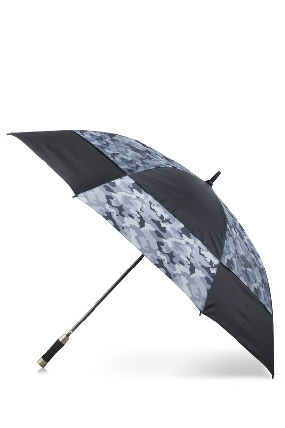 Recycled Canopy Vented One-Touch Auto Open Golf Rain Umbrella with Sunguard Camo Gray Black