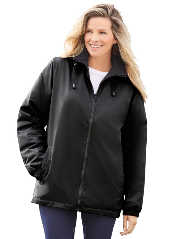 Plus Size Storm Fleece-Lined Raincoat With Zip-Off Hood