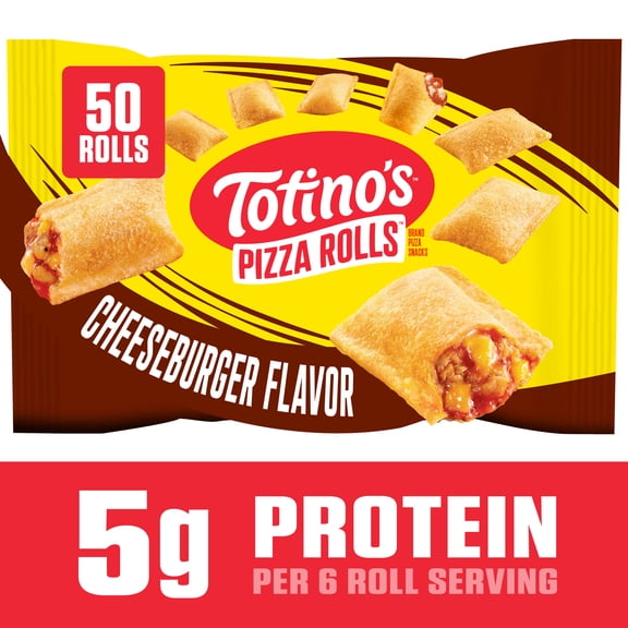Totino's Pizza Rolls, Cheeseburger Flavored, Frozen Appetizers, 50 Rolls, 24.46 oz