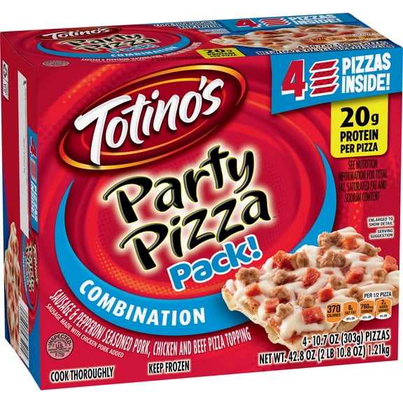 Totino's Party Pizza Pack, Combination, Frozen Pizza, Frozen Snacks, 4 Ct, 42.8 oz