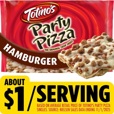 Totino's Party Pizza, Hamburger, Frozen Pizza, Game Day Football Snacks, 10.9 oz