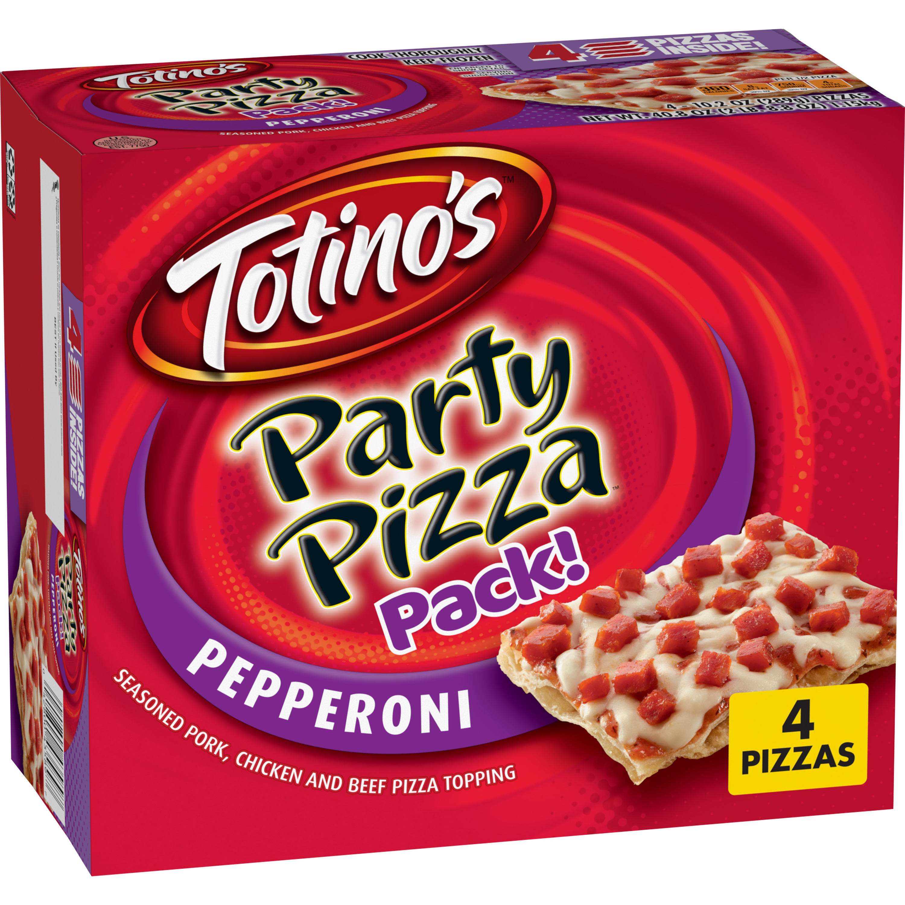 thumbnail image 1 of Totino's Party Pizza, Pepperoni, Frozen Snacks, 4 Ct, 40.8 oz, 1 of 8