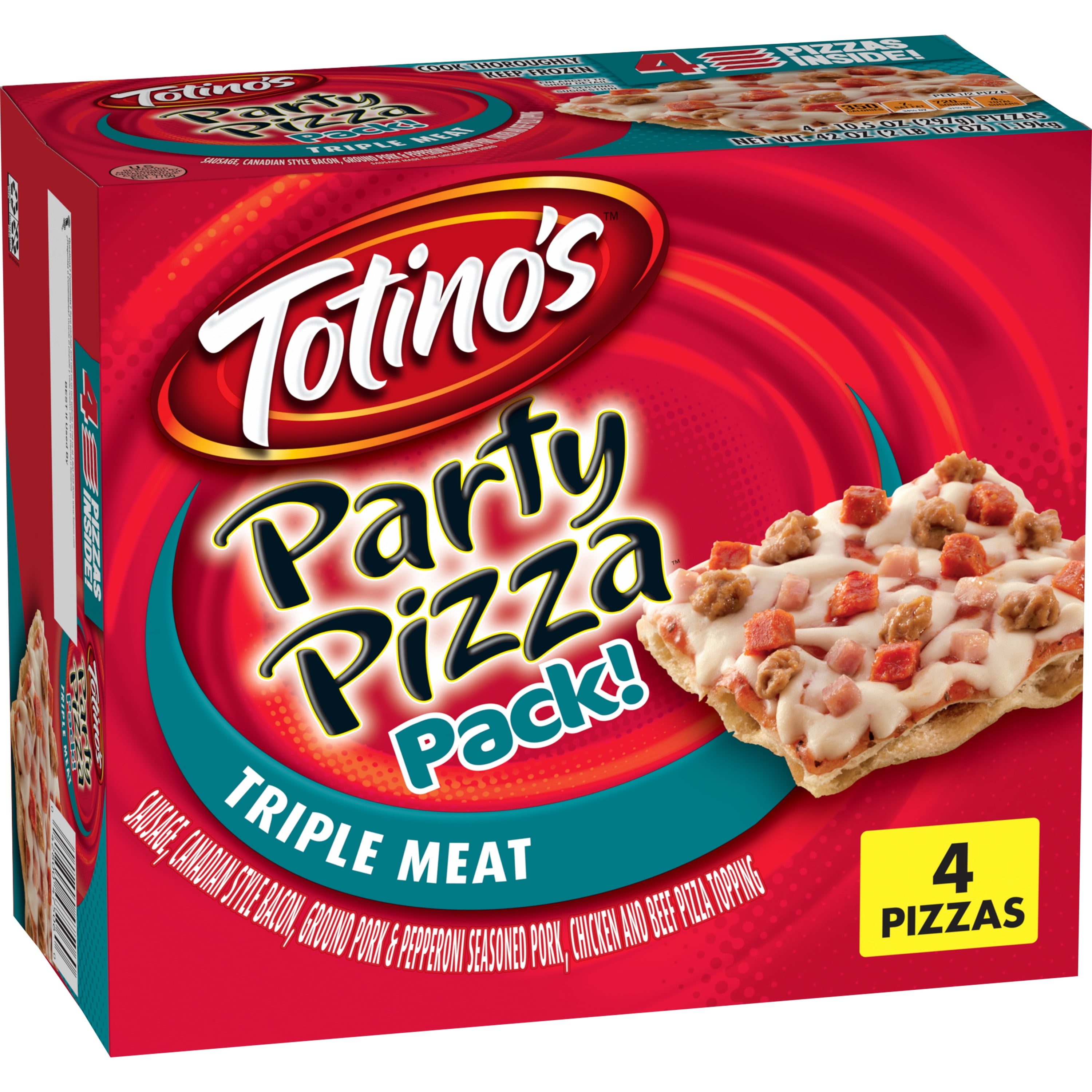 Totinos Party Pizza Pack, Triple Meat, Frozen Snacks, 4 ct - Walmart.com