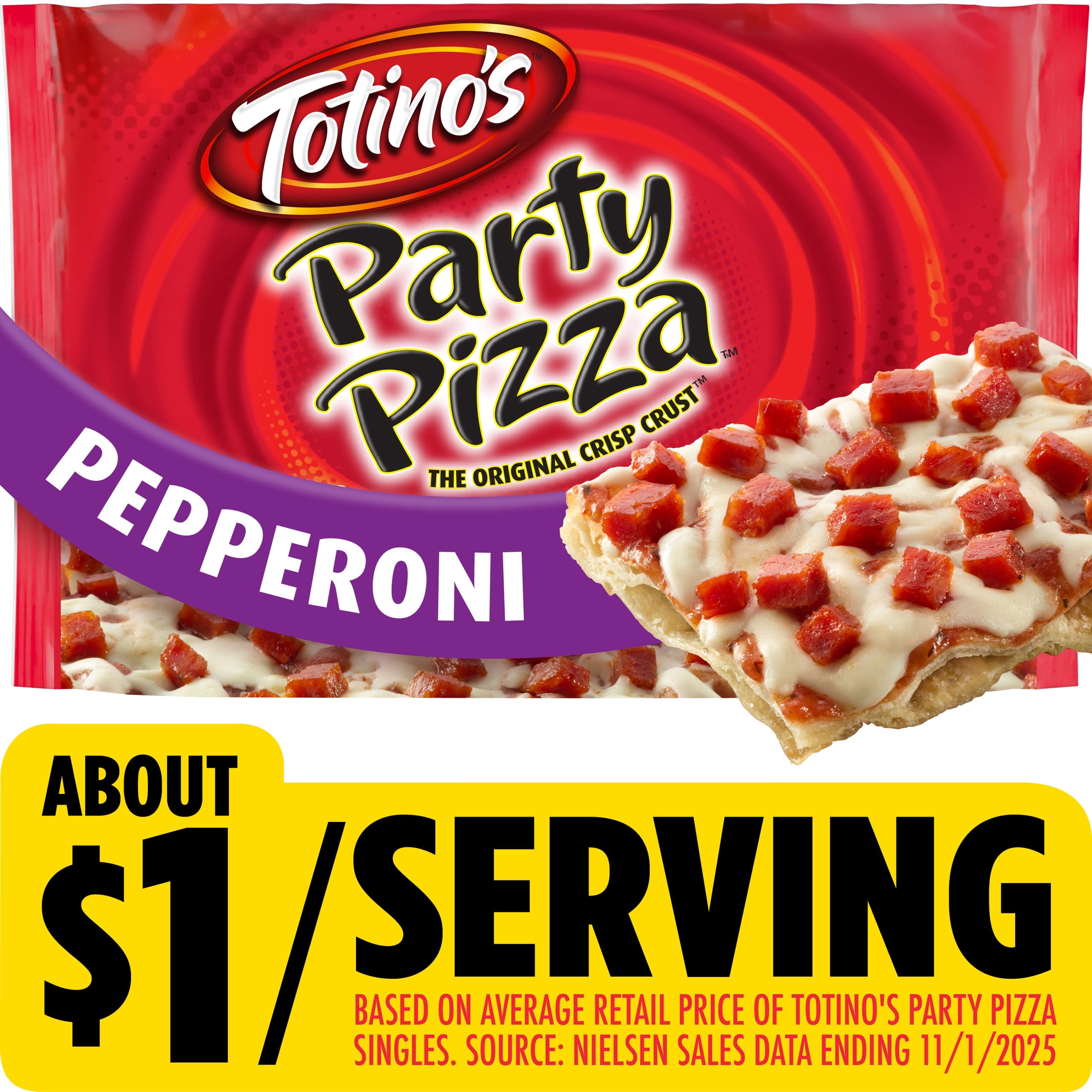 Totino's Party Pizza, Pepperoni, Frozen Pizza, Game Day Football Snacks, 10.2 oz