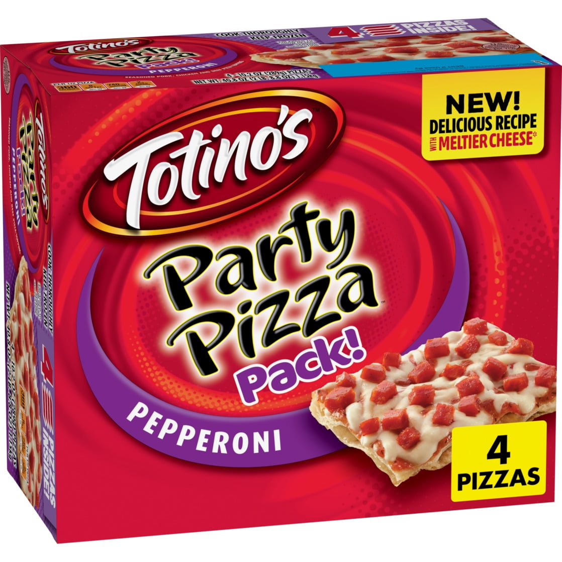 Totino's Party Pizza, Pepperoni, Frozen Snacks, 4 Count, 40.8 oz