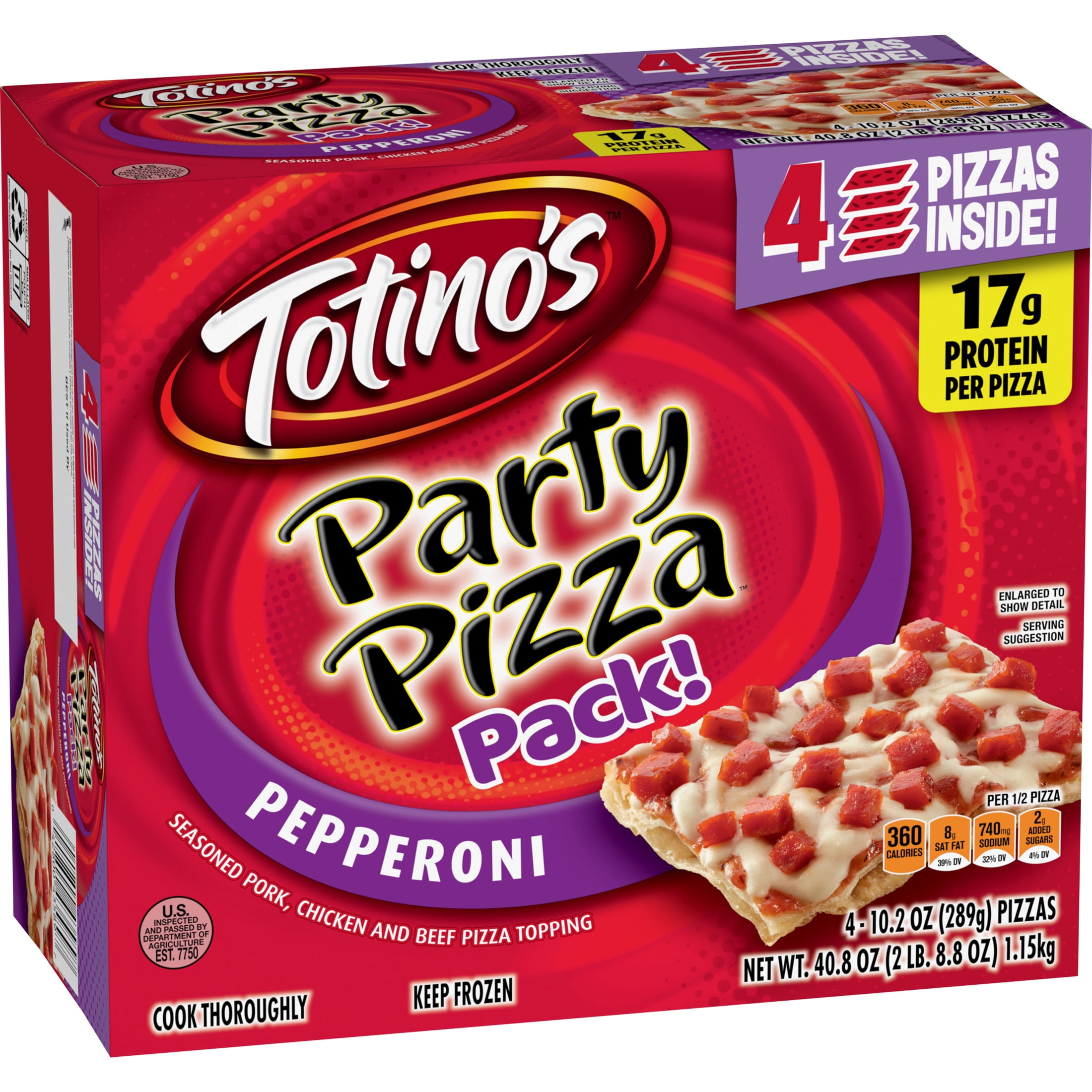 Totino's Party Pizza Pack, Pepperoni, Frozen Pizza, Frozen Snacks, 4 Ct, 40.8 oz