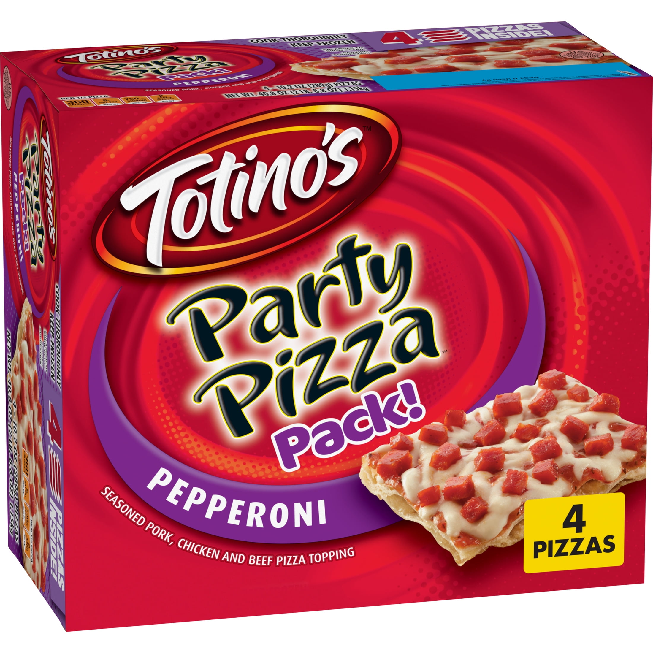 Totino's Party Pizza, Pepperoni, Frozen Snacks, 4 Ct, 40.8 oz