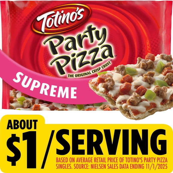 Totino's Party Pizza, Supreme, Frozen Pizza, Game Day Football Snacks, 10.9 oz