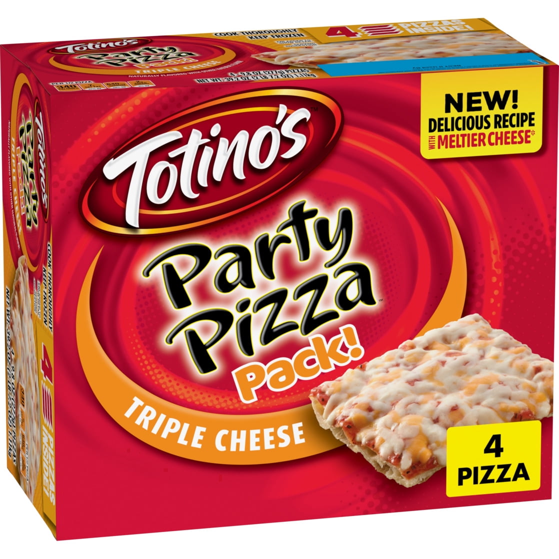Totino's Party Pizza, Triple Cheese, Frozen Snacks, 4 Ct, 39.2 oz