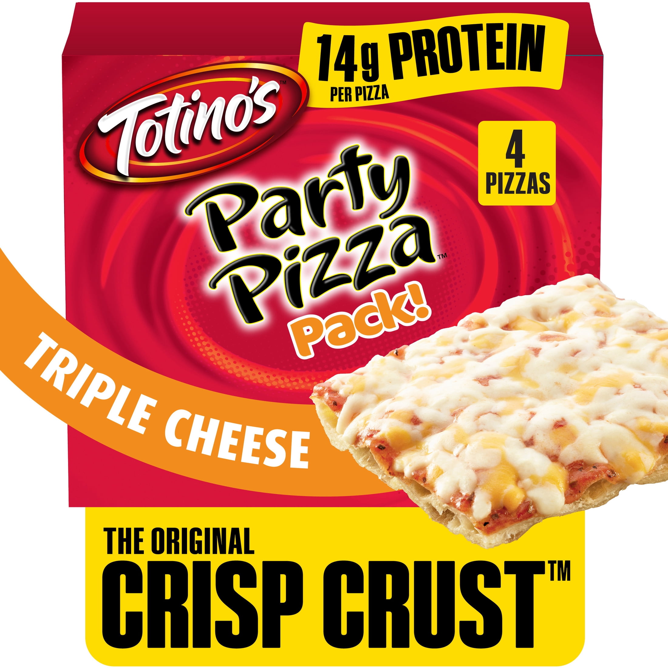 Totino's Party Pizza, Triple Cheese, Thin Crust, 14g Protein, 39.2 oz, 4 Count (Frozen)