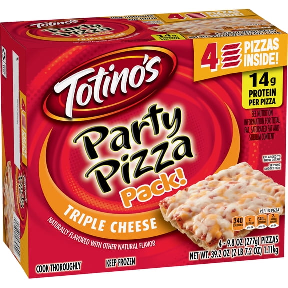 Totino's Party Pizza Pack, Triple Cheese, Frozen Pizza, Frozen Snacks, 4 Count, 39.2 oz