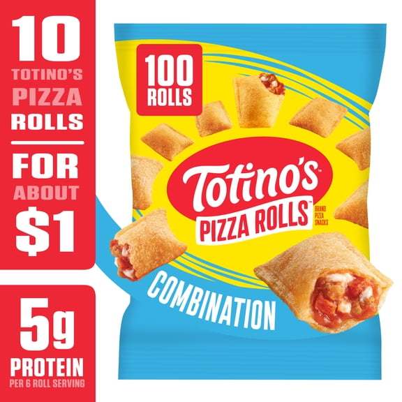 Totino's Pizza Rolls, Combination Pizza Flavored, Frozen Appetizers, 100 Rolls, 48.8 oz