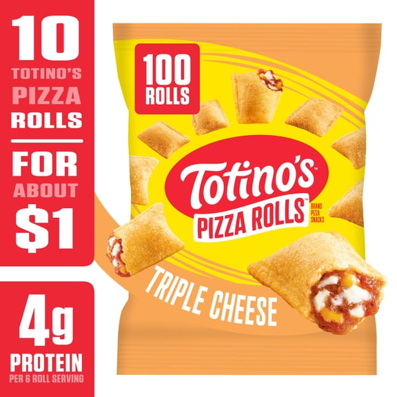 Totino's Pizza Rolls, Triple Cheese Pizza Flavored, Frozen Appetizers, 100 Rolls, 48.8 oz