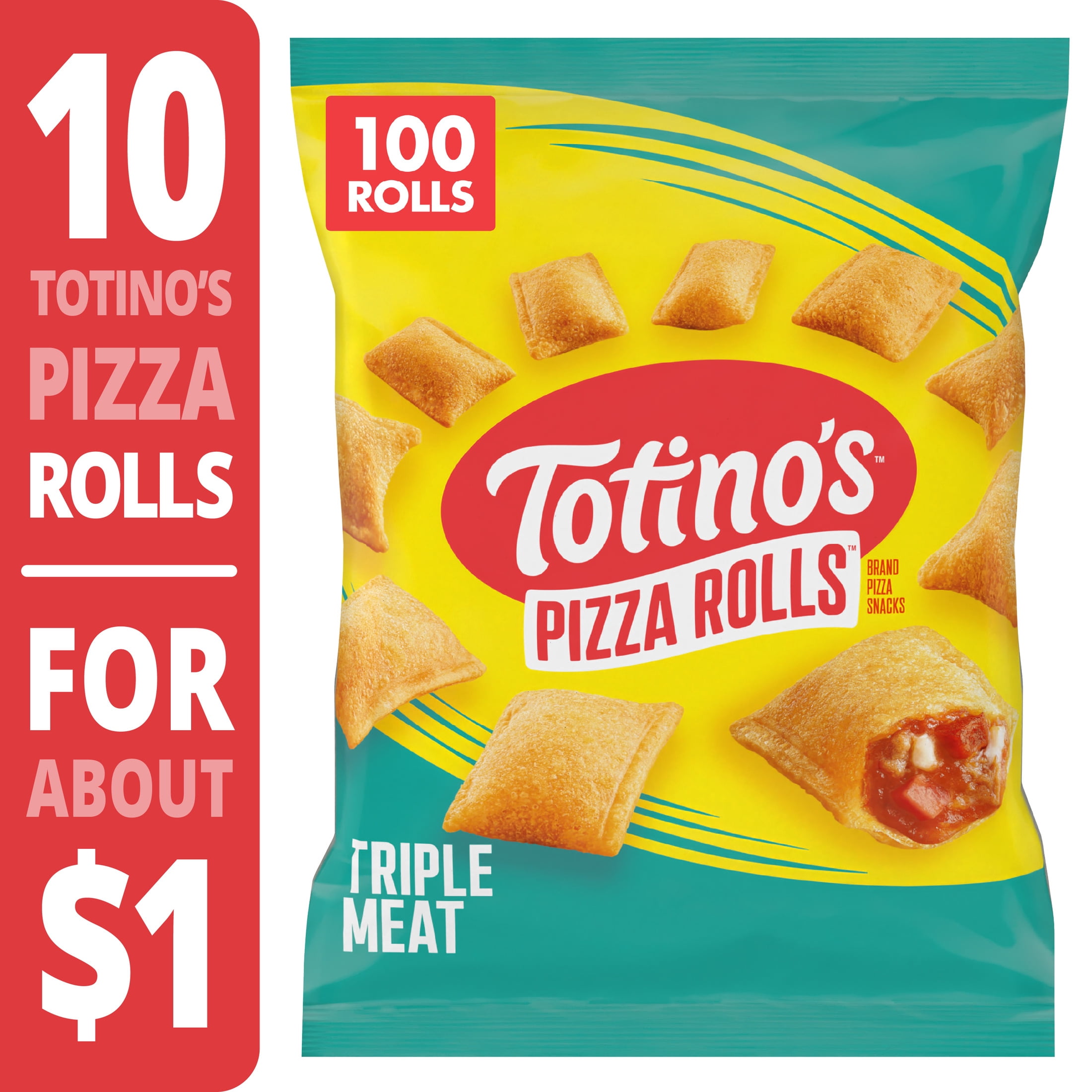 Totino's Pizza Rolls, Triple Meat Flavored, Frozen Snacks, 100 Rolls, 48.8 oz