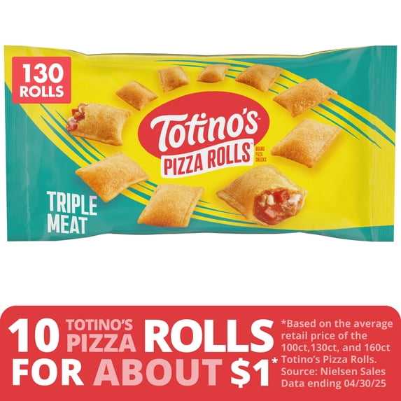 Totino's Pizza Rolls, Triple Meat Flavored, Frozen Snacks, 130 Rolls, 63.5 oz