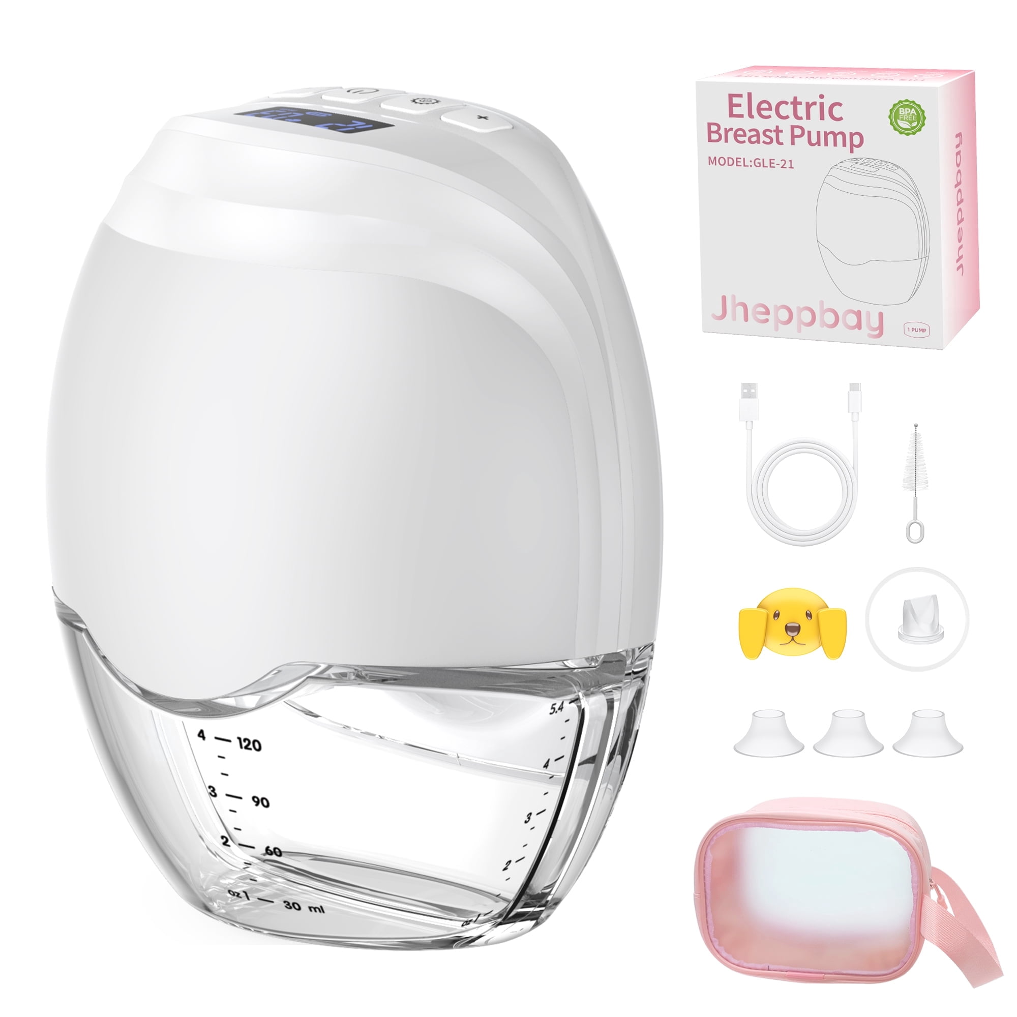 Jheppbay Electric Portable Hands Free Breast Pump - All-in-One Electric Breast Pump with 3 Modes and 12 Levels, BPA-Free, Painless,with 17 mm/19 mm/21 mm Flange,1 Pack(White)