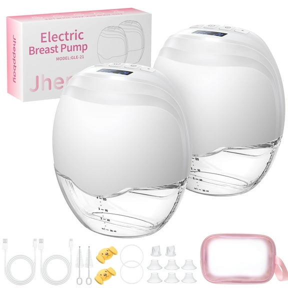 Jheppbay Electric Portable Hands Free Breast Pump - All-in-One Electric Breast Pump with 3 Modes and 12 Levels, BPA-Free, Painless,with 17 mm/19 mm/21 mm Flange,2 Pack(White)