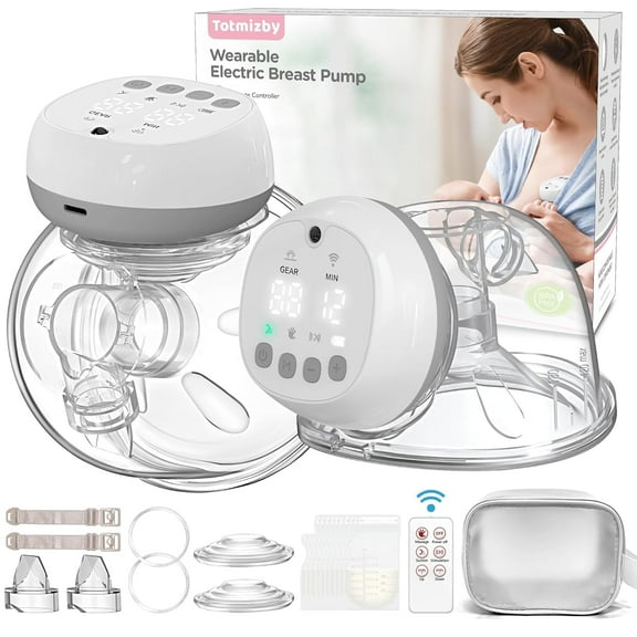 Totmizby Hands Free Wearable Breast Pump - 12 Levels & 3 Modes Electric Breast Pump with Remote Control, 140° Soft Silicone Cups, 1200mAh Rechargeable Battery (2 Pack, Gray)