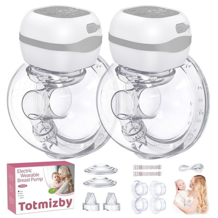 Totmizby Hands-Free Wearable Breast Pump,Electric Breast Pump with 3 Mode & 12 Levels,Portable and Low Noise-17/19/21/24mm Flange,2 Pack(Gray)