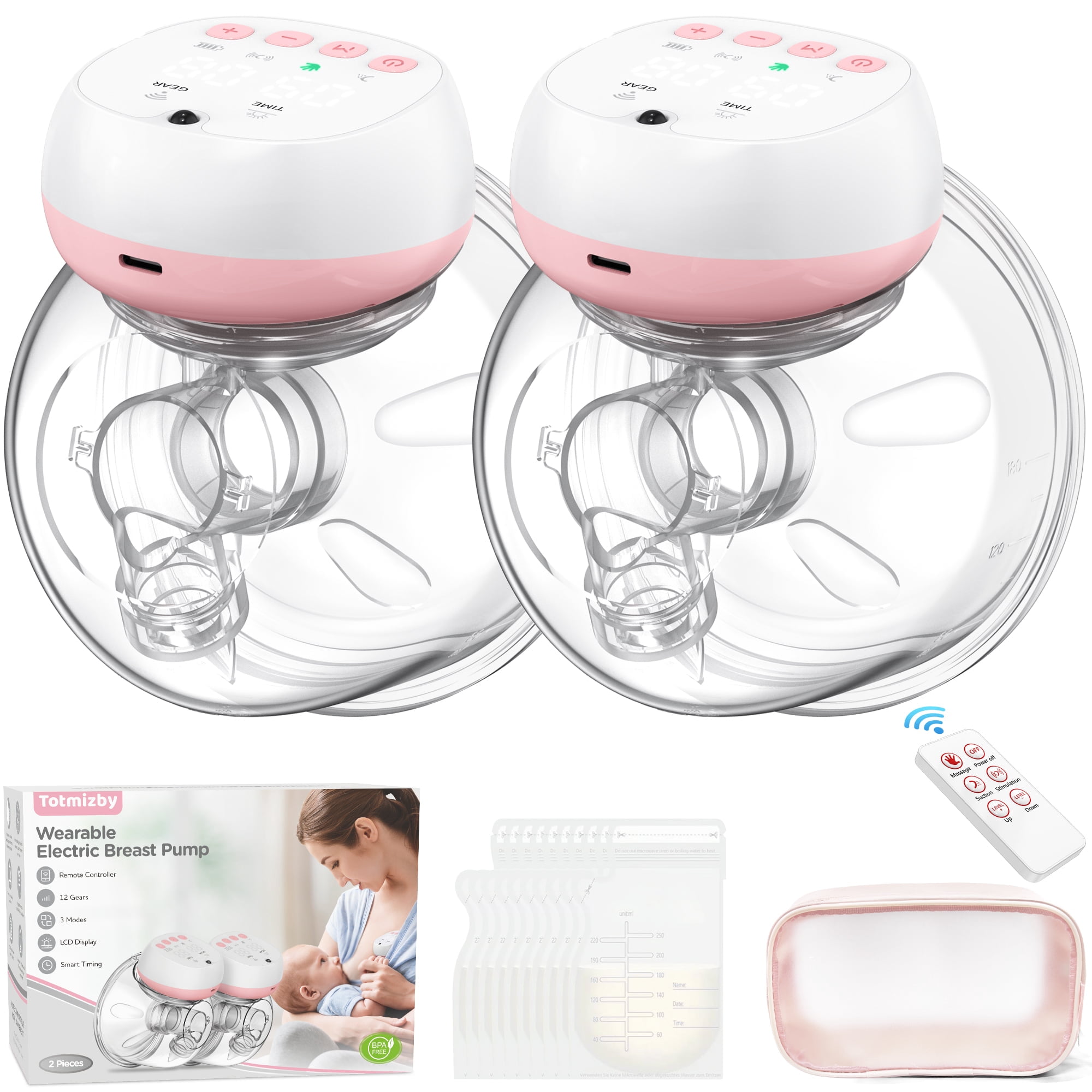 Totmizby Wearable Breast Pump, Double Hands-Free Remote Control Electric  Breast Pump with Comfortable Double-Sealed Flange, 3 Modes & 30 Levels 