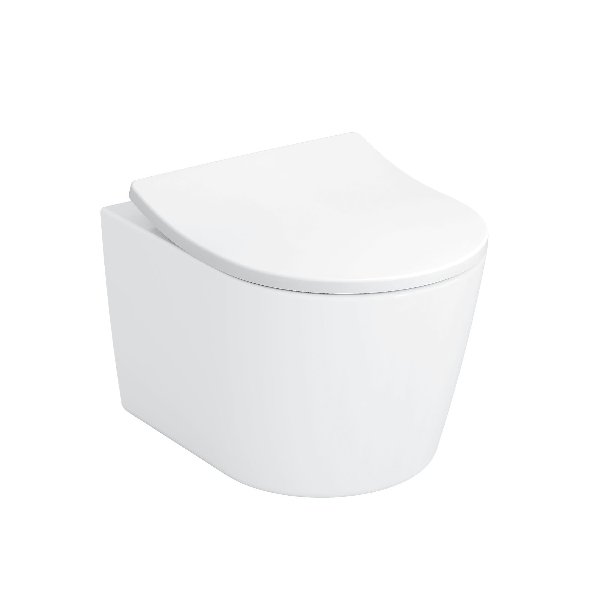 Compact White Ceramic Wall-Hung Elongated Toilet Bowl