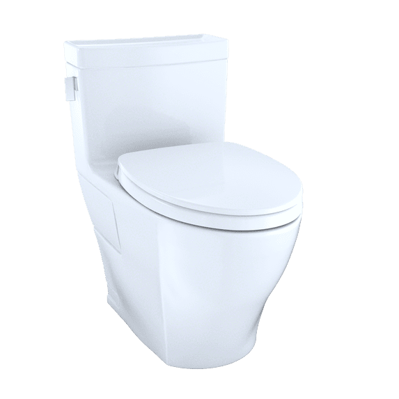 TOTO Legato WASHLET+ One-Piece Elongated 1.28 GPF Universal Height Skirted Toilet with CeFiONtect, Cotton White - MS624124CEFG#01