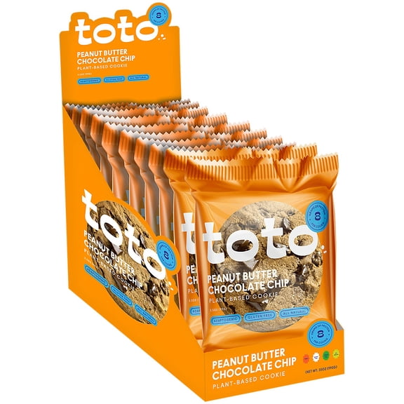 Toto's Peanut Butter Chocolate Chip Vegan Cookies: Gluten-Free High-Fiber Cookie with Plant-Based Protein, Superfoods, and Adaptogens - 10X Individually Wrapped Cookies