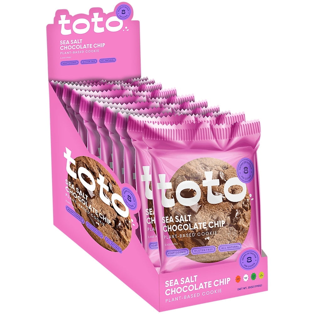 Toto's Sea Salt Chocolate Chip Vegan Cookies: Gluten-Free High-Fiber Cookie with Plant-Based Protein, Superfoods, and Adaptogens - 10X Individually Wrapped Cookies