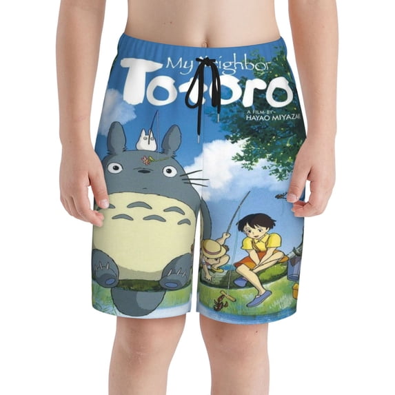 Totoro Boys Swim Trunks Quick Dry Swimwear Surfing Bathing Suit Drawstring Elastic Waist With Mesh Lining