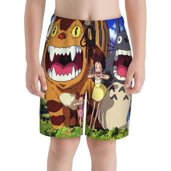 Totoro Boys Swim Trunks Quick Dry Swimwear Surfing Bathing Suit Drawstring Elastic Waist With Mesh Lining