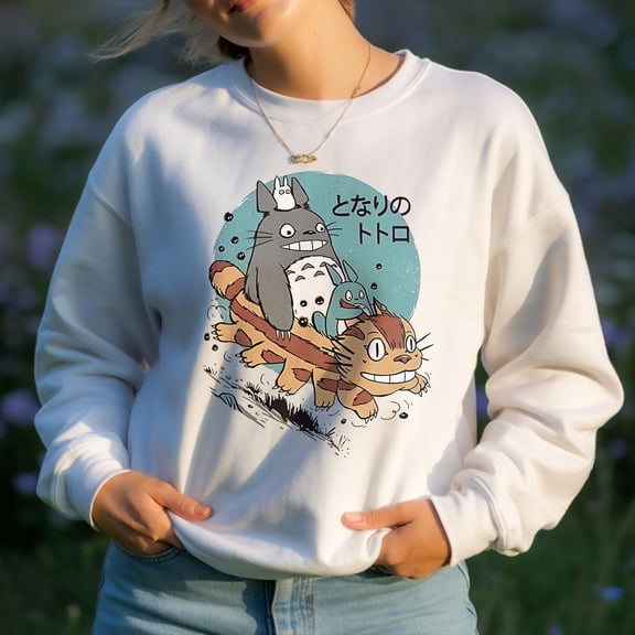 Totoro Catbus Anime Graphic Sweatshirt: Ghibli Inspired Vintage Style