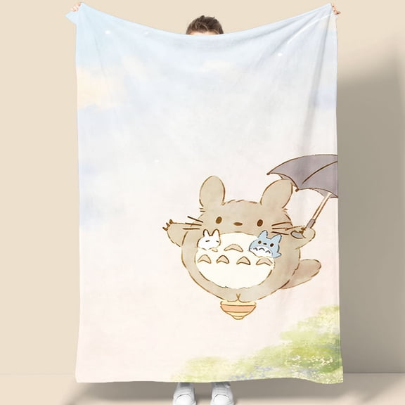 Totoro Flying with Umbrella Tapestry 70.07 x 90.55 Inches Kawaii Anime Wall Hanging for Bedroom Living Room Dorm Decor