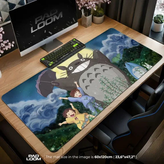 Totoro Forest Dance Mouse Pad, Studio Ghibli Anime Desk Mat, Whimsical Character Artwork, Large Computer Desk Pad