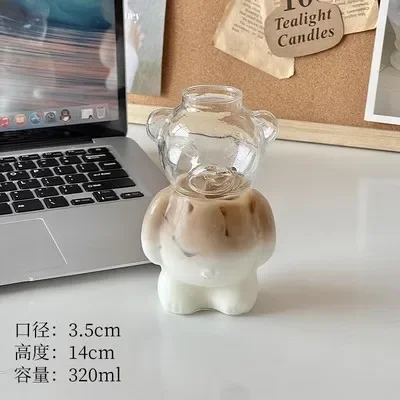 Totoro Hero Cartoon Bear Shaped Coffee Mug Cute Bear Mug Glass Cup with Straw Glasses Cup Birthday Christmas Gifts for Women Kids  Friends