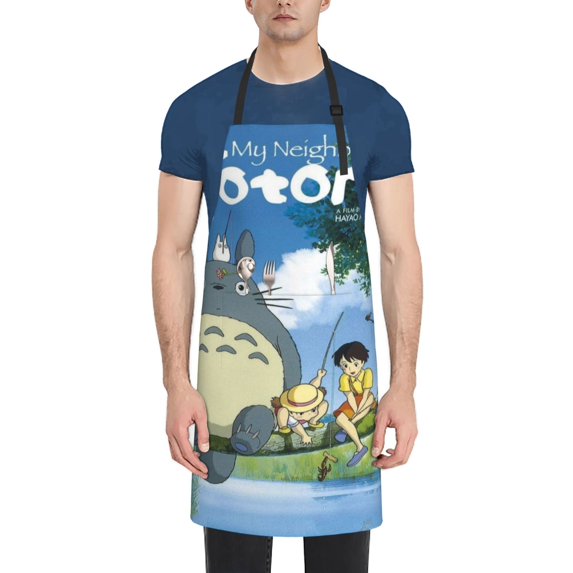 Totoro Kitchen Cooking Aprons, Adjustable Bib Soft Chef Apron with 2 Pockets for Men Women