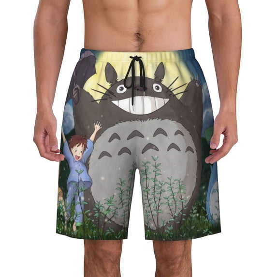 Totoro Men's Swim Trunks Quick Dry Beach Board Shorts with Pockets Mesh Lining Bathing Suits