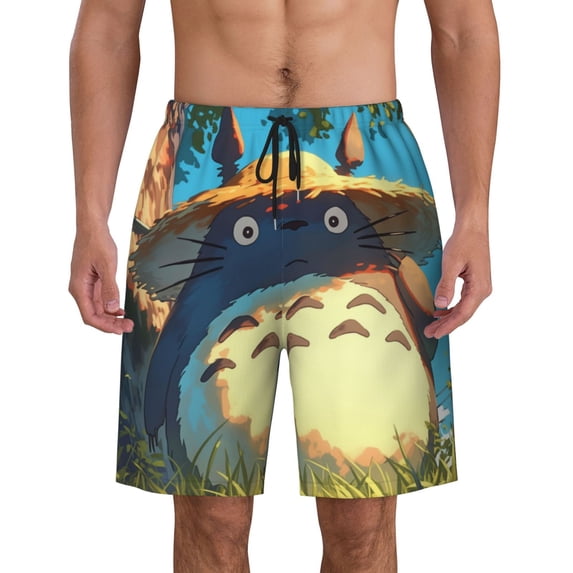 Totoro Men's Swim Trunks Quick Dry Beach Board Shorts with Pockets Mesh Lining Bathing Suits