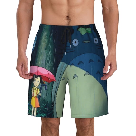 Totoro Men's Swim Trunks Quick Dry Beach Board Shorts with Pockets Mesh Lining Bathing Suits