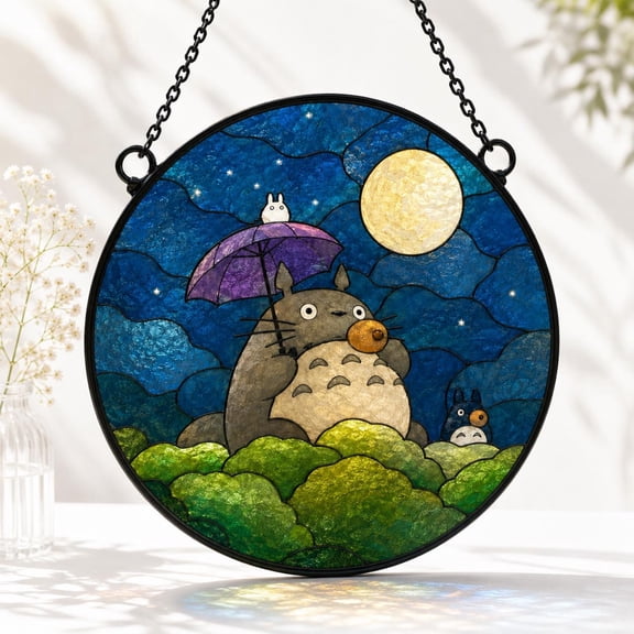 Totoro Stained Glass Suncatcher, My Neighbor Totoro Window Hanging, Studio Ghibli Fan Gift, Faux Stained Glass Decor