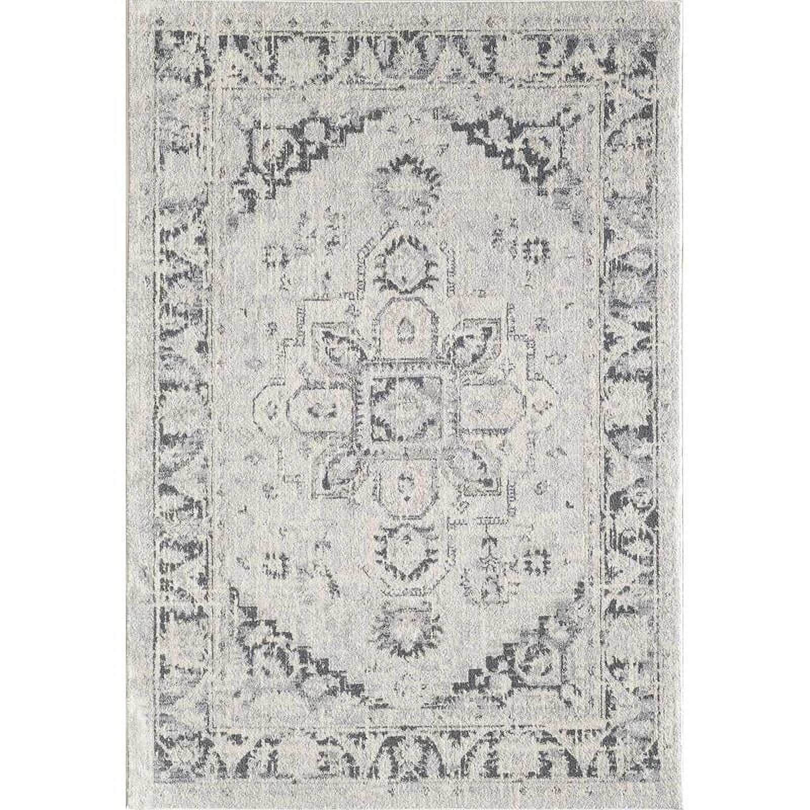 Gray and Cream 5' x 7' Reversible Oriental Synthetic Rug